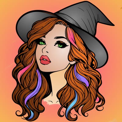 realistic witch girl with wavy hair and lips