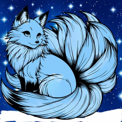 realistic detailed 9 tailed anime fox