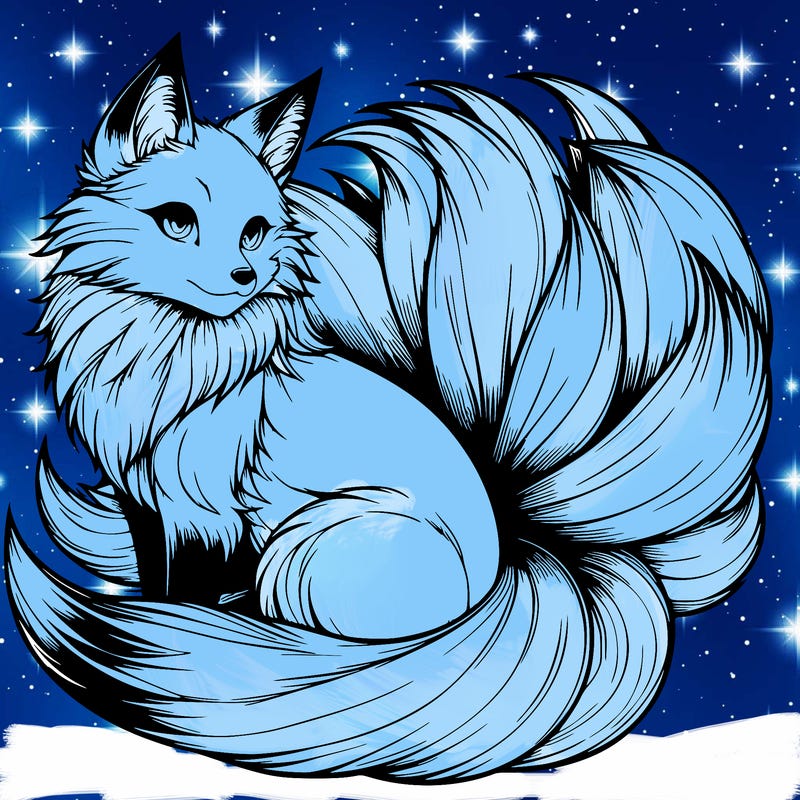 realistic detailed 9 tailed anime fox