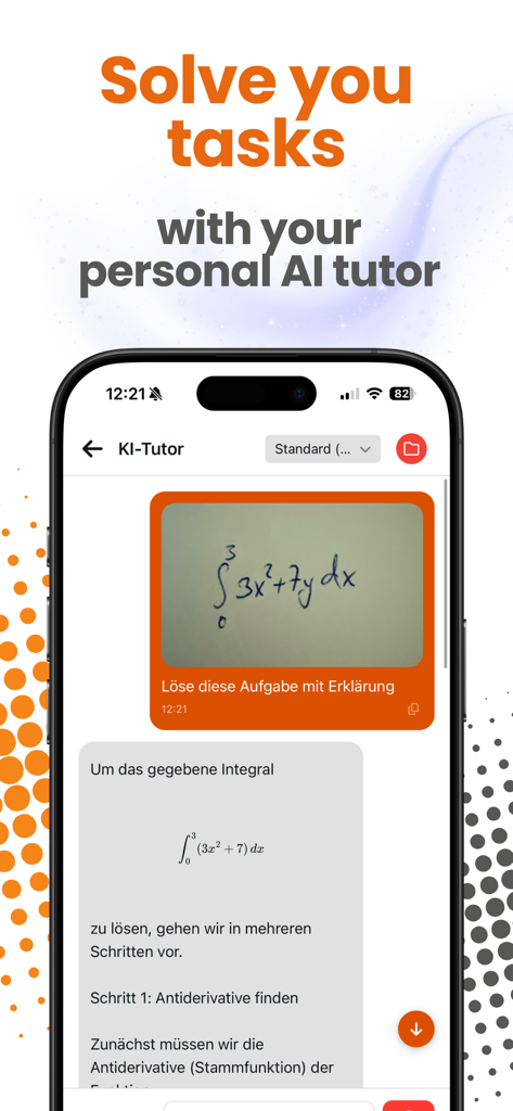 Studeez - Studeez app interface showing an AI tutor solving a math integral from a photo