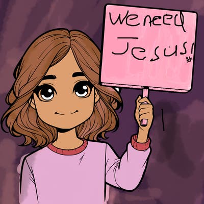 realistic girl holding up a sign