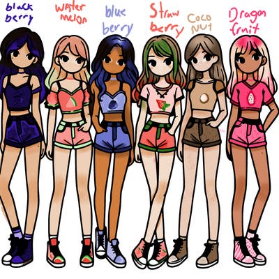 a group of girls wearing crop tops and shorts