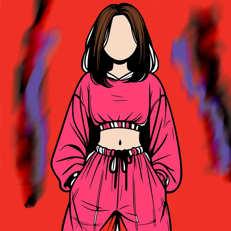 realistic girl faceless with baggy pants and a crop top