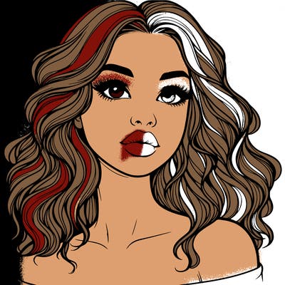 realistic girl with wavy hair and lips