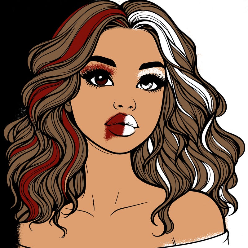 realistic girl with wavy hair and lips