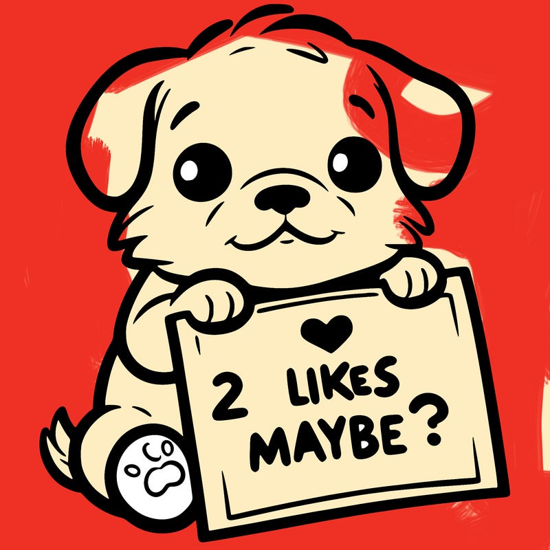 a puppy holding a sign that says 2 likes maybe?