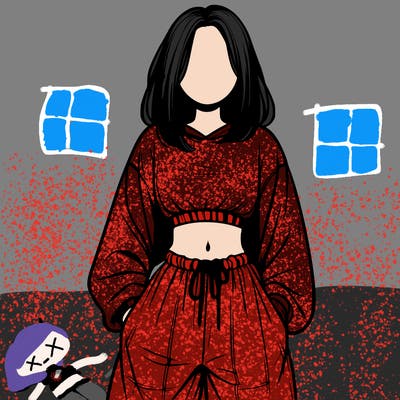 realistic girl faceless with baggy pants and a crop top