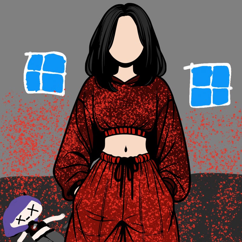 realistic girl faceless with baggy pants and a crop top