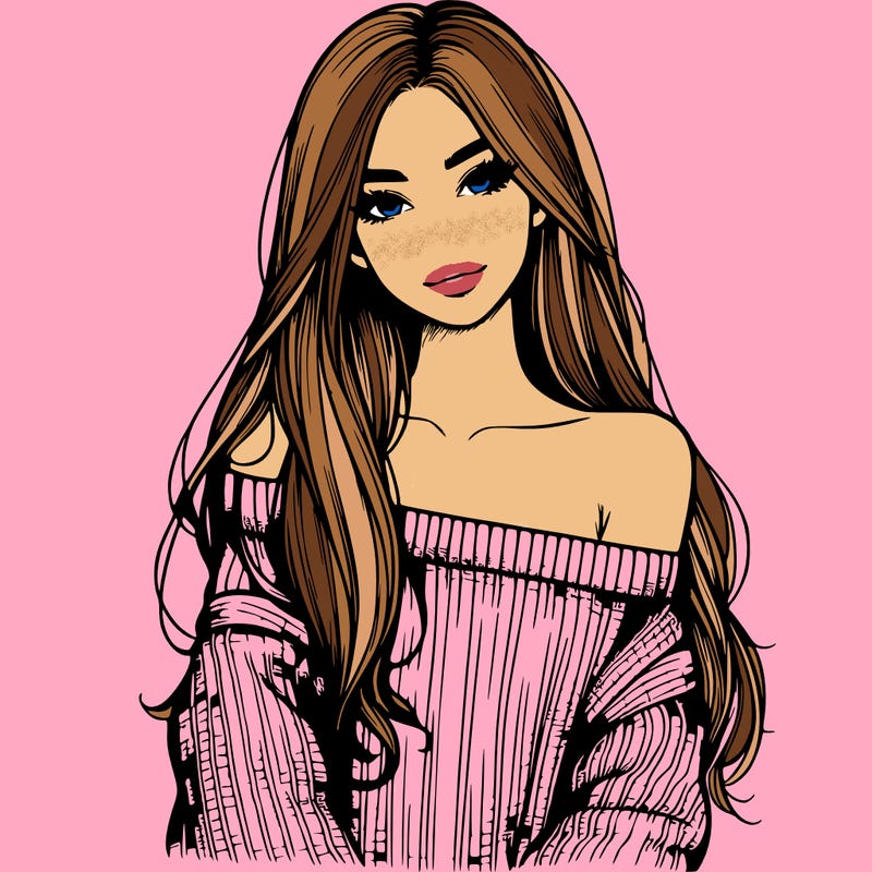 realistic girl with long hair wearing an off the shoulder sweater