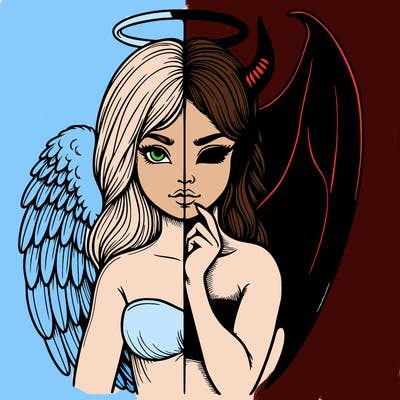 realistic angel half demon