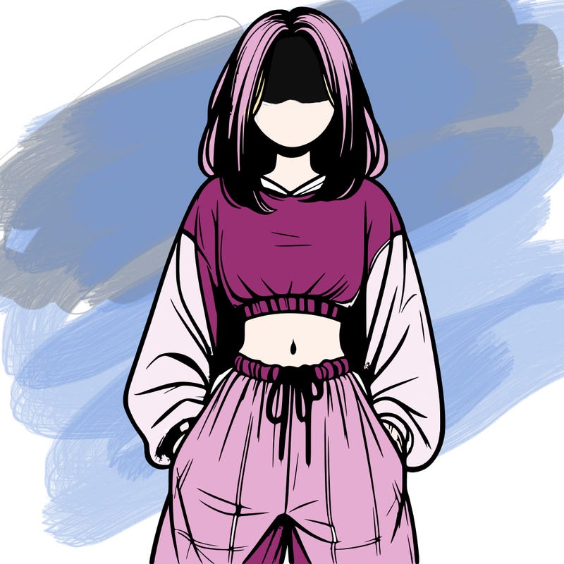 realistic girl faceless with baggy pants and a crop top