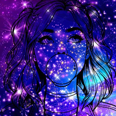 realististic girl blowing bubble -gum