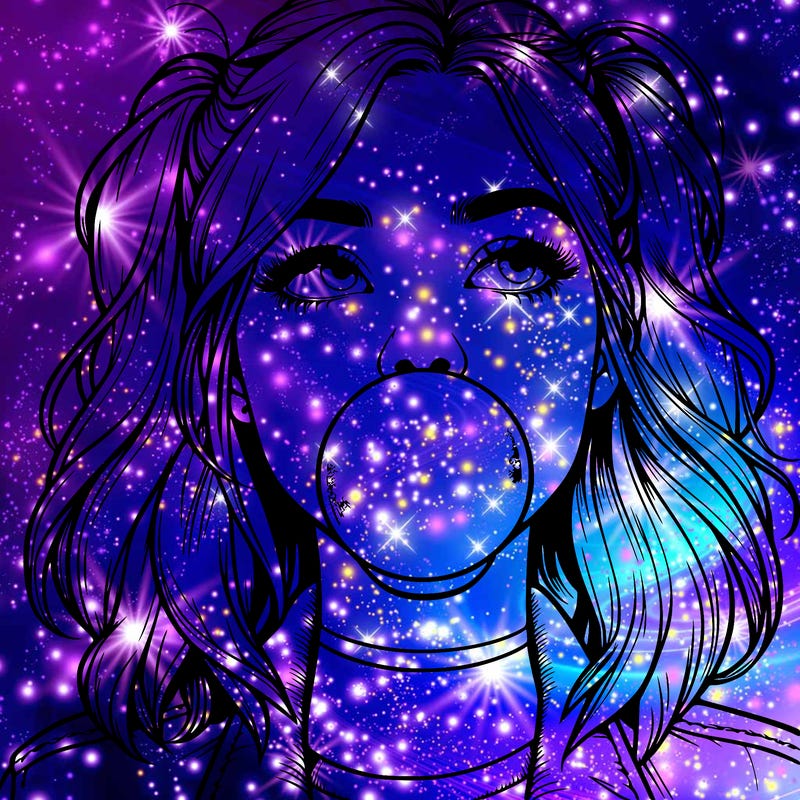 realististic girl blowing bubble -gum
