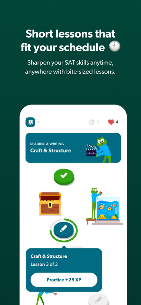 Linus: Digital SAT Prep - Linus app interface showing gamified bite-sized SAT prep lessons