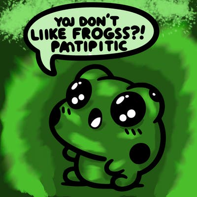 kawaii frog saying "you don't like frogs?! pathetic"