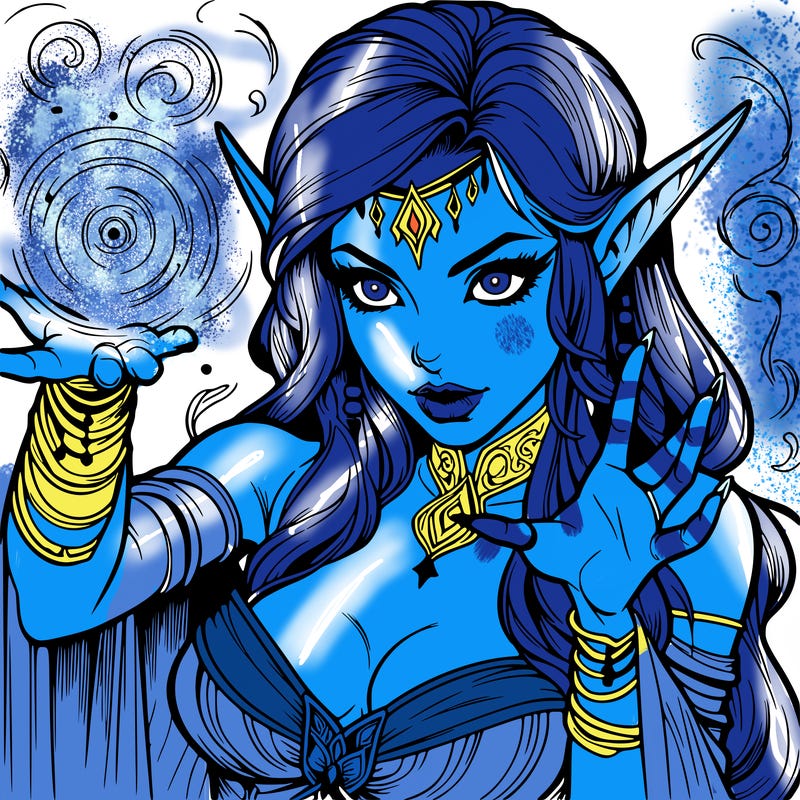 realistic scary beautiful elf sorceress casting spell