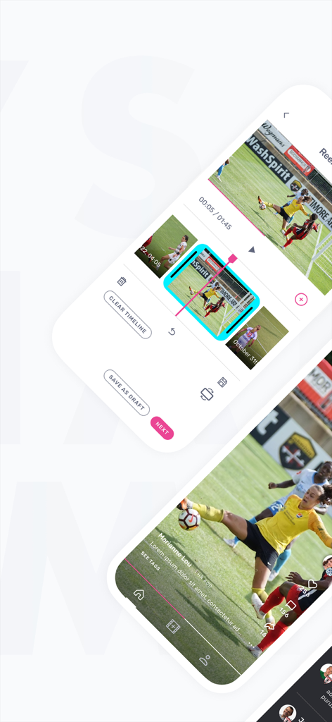 DarkHorse AI - Mobile interface of DarkHorse AI sports app showing video editing tools for soccer highlight reels.