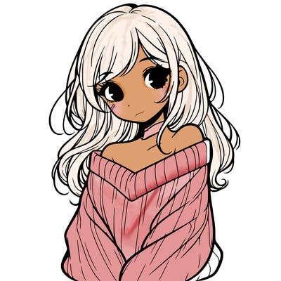 shy pretty girl wearing a sweater that is falling off one shoulder portrait