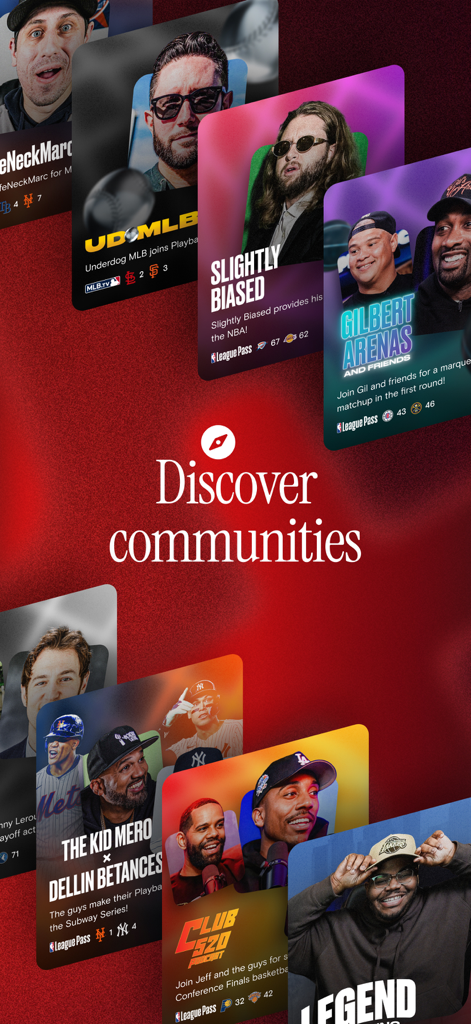 Playback: Stream Together - Un affichage visuel de différentes communautés de créateurs sportifs et de cartes de streams en direct sur l'application Playback.