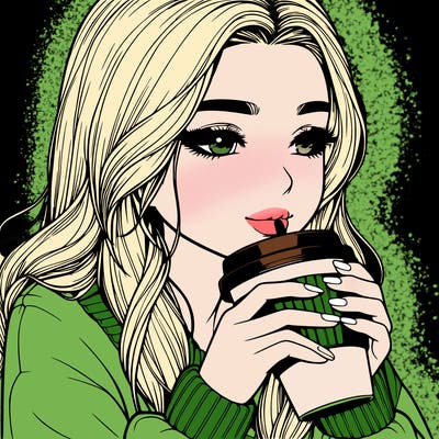 realistic girl drinking coffee