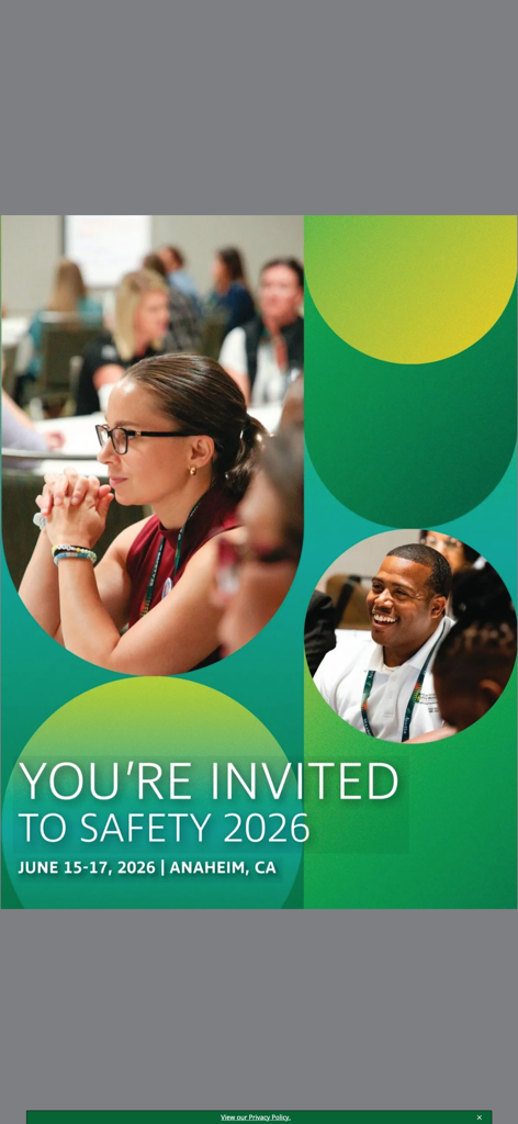 Invitation to the Safety 2026 conference in Anaheim California featuring professional attendees
