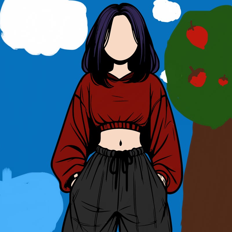realistic girl faceless with baggy pants and a crop top