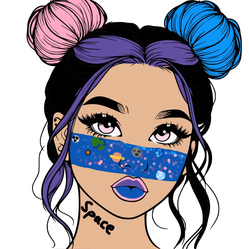 realistic girl with two buns on her hair and lips