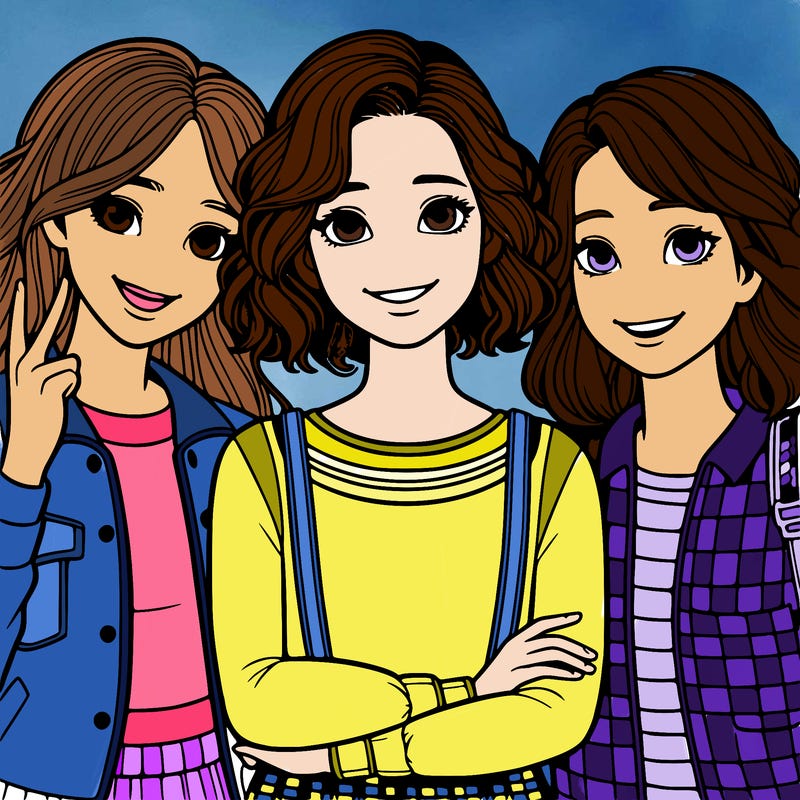 a girl with friends realistic