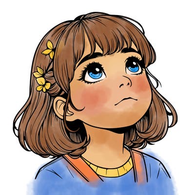 realistic girl looking up