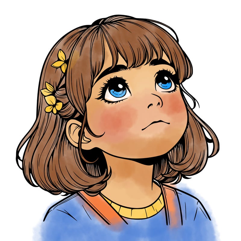 realistic girl looking up