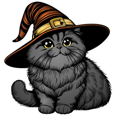 realistic cat with a witch hat on
