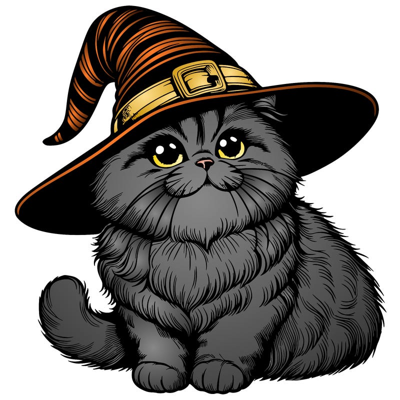 realistic cat with a witch hat on