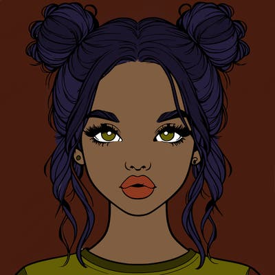 realistic girl with two buns in hair and lips