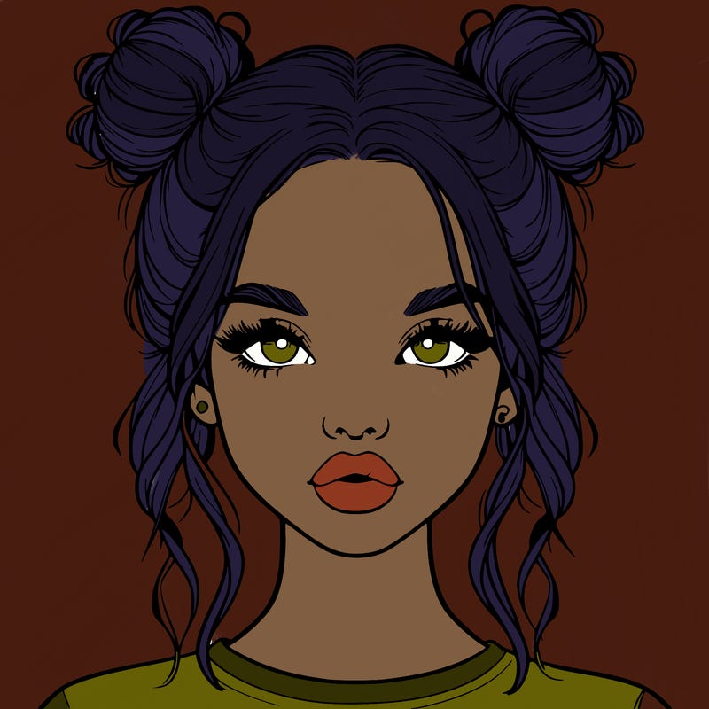 realistic girl with two buns in hair and lips