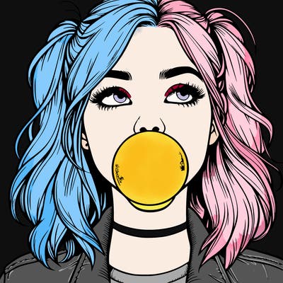 realististic girl blowing bubble -gum