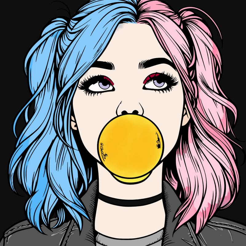 realististic girl blowing bubble -gum