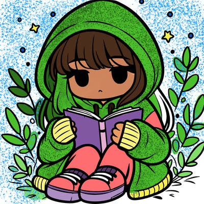 girl in oversized hoodie reading a book