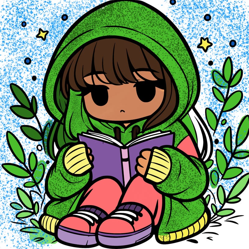 girl in oversized hoodie reading a book