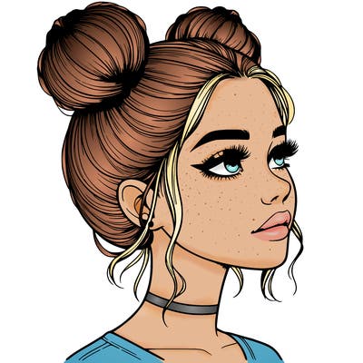 realistic girl with buns on the top of her head