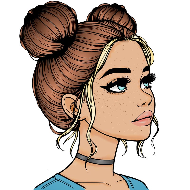 realistic girl with buns on the top of her head
