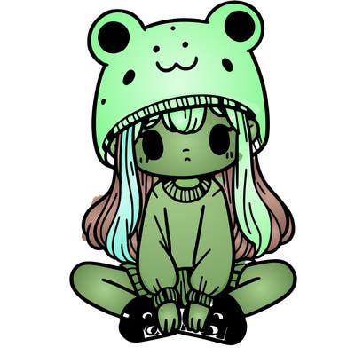 a girl wearing a frog hat and some frog socks