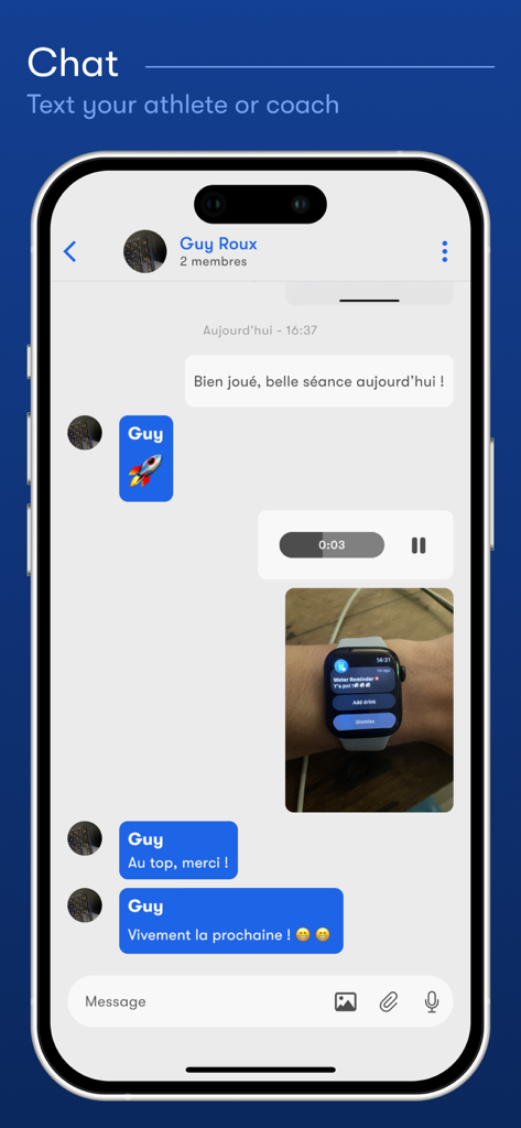 Mobile chat interface in the Nolio app for communication between coaches and athletes