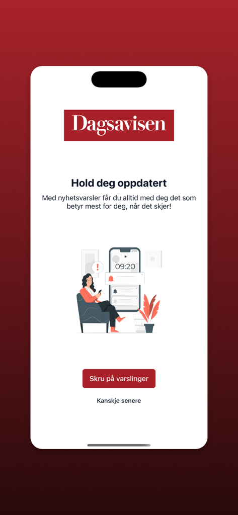 Dagsavisen mobile app notification subscription screen