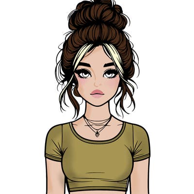 realistic girl with messy bun and croptop