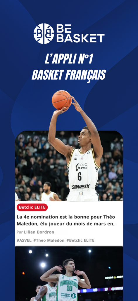 BeBasket.fr - BeBasket mobile app interface for French basketball news