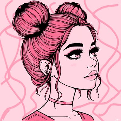realistic girl with buns on the top of her head