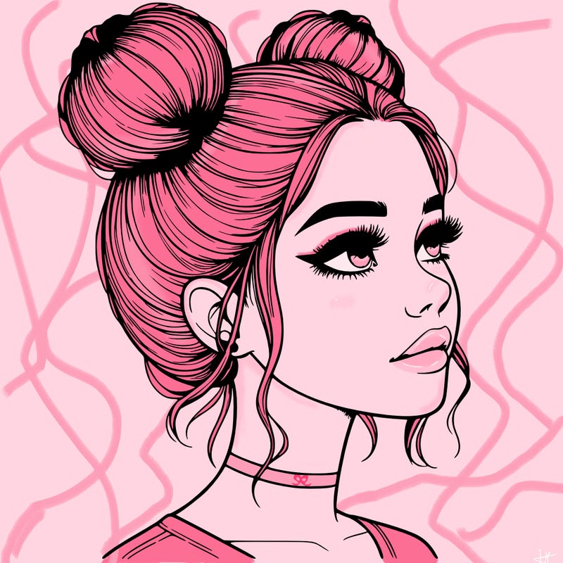 realistic girl with buns on the top of her head