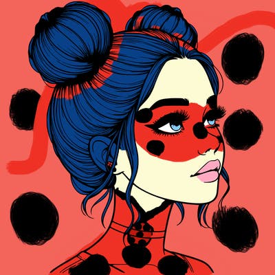 realistic girl with buns on the top of her head