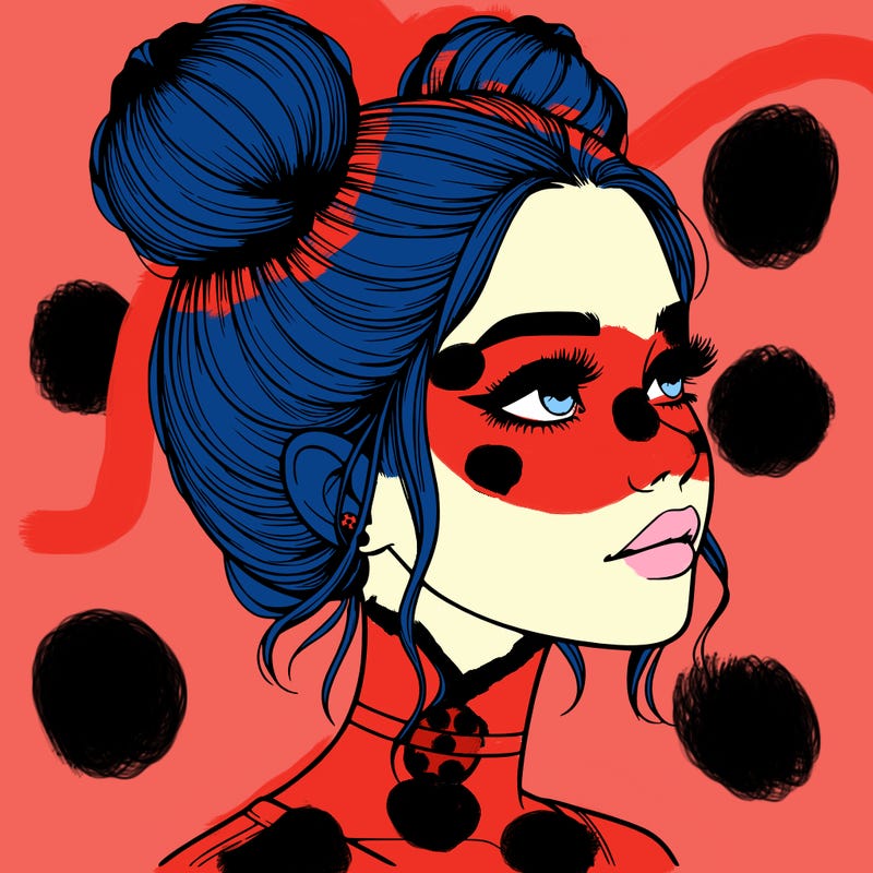 realistic girl with buns on the top of her head