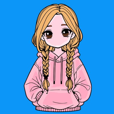 a realistic girl with a oversized hoodie and she has braids